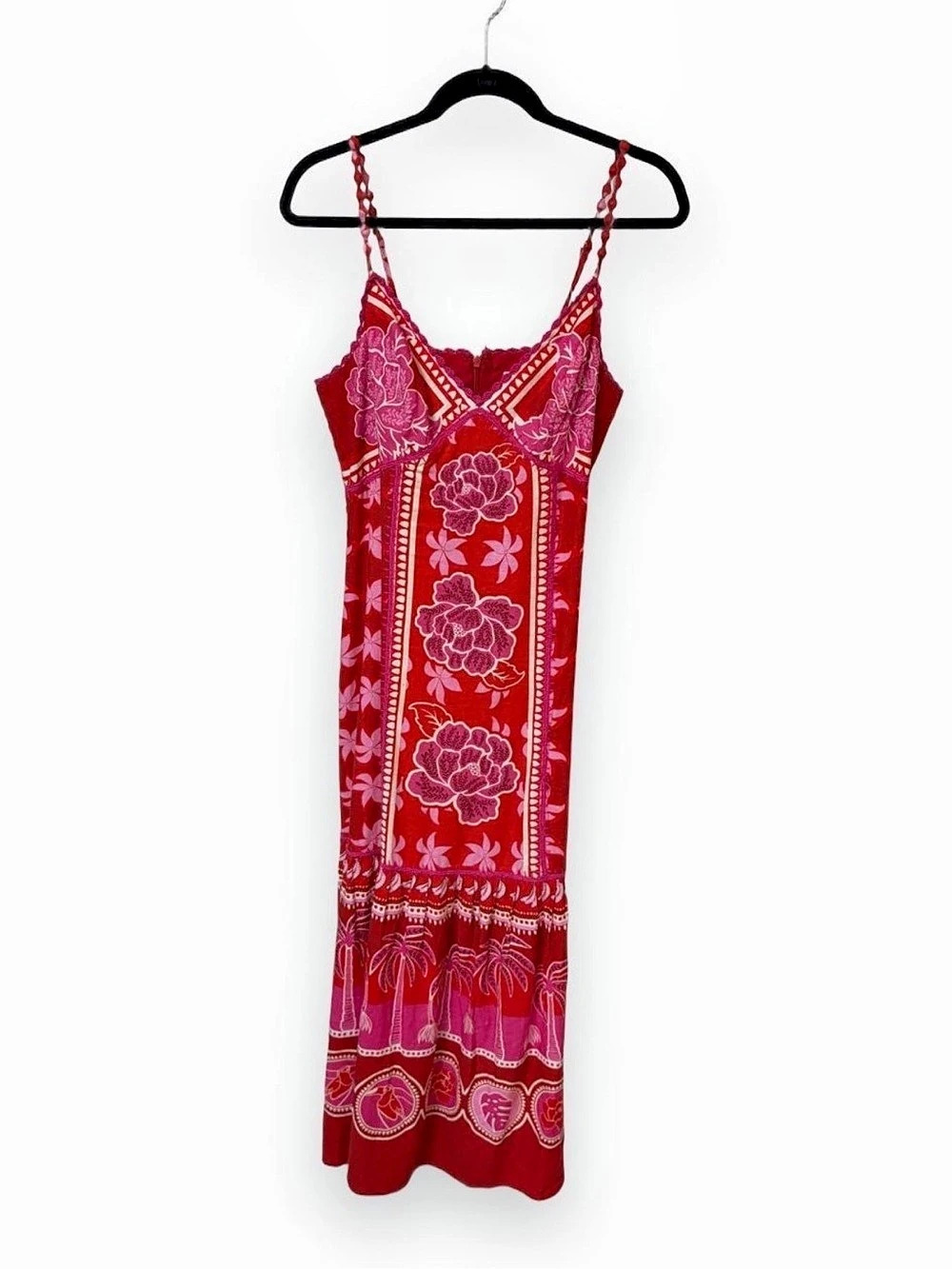 Caroline Constas Floral Maxi Dress in Red & Pink Size Medium Like New